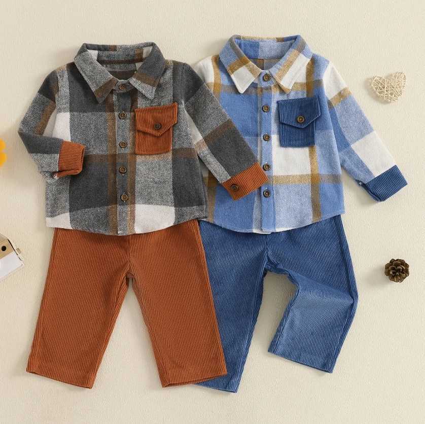 Clothing Sets 1-5Y Kids Boy Fall Winter Outfits Classic Long Sleeve Plaid Print Shirt Jacket Corduroy Pants Set Fashion Boys Autumn Clothes H241126
