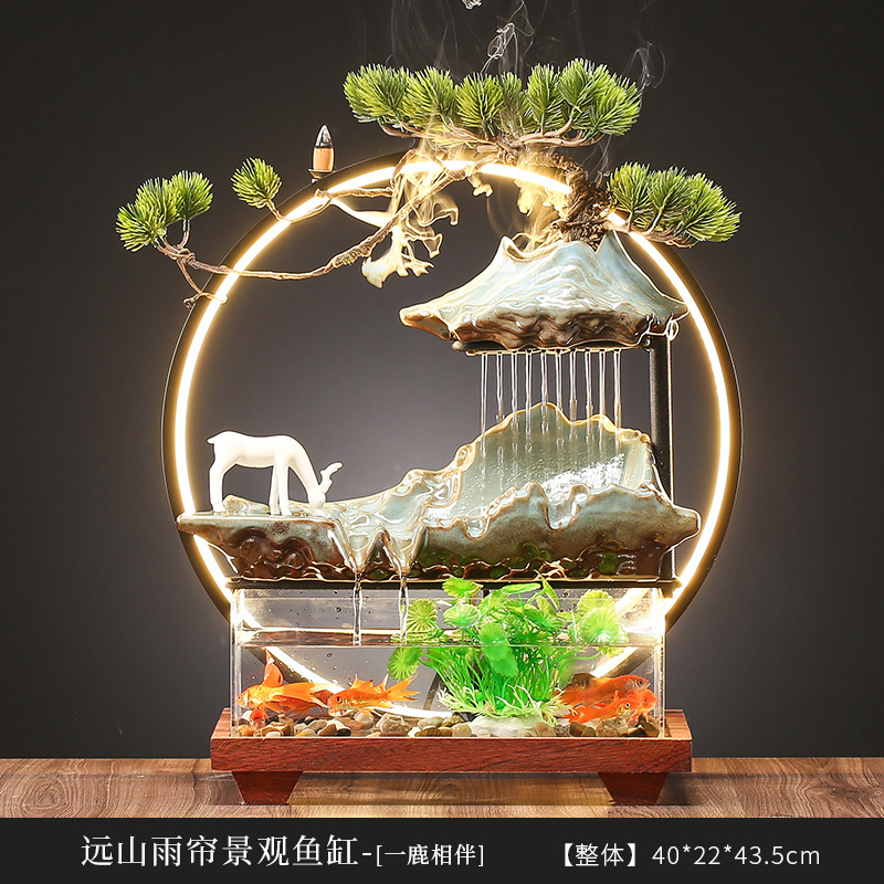 Creative Waterfall Landscape Flowing Fish Tank Aquarium Indoor Office Decoration Craft Gift