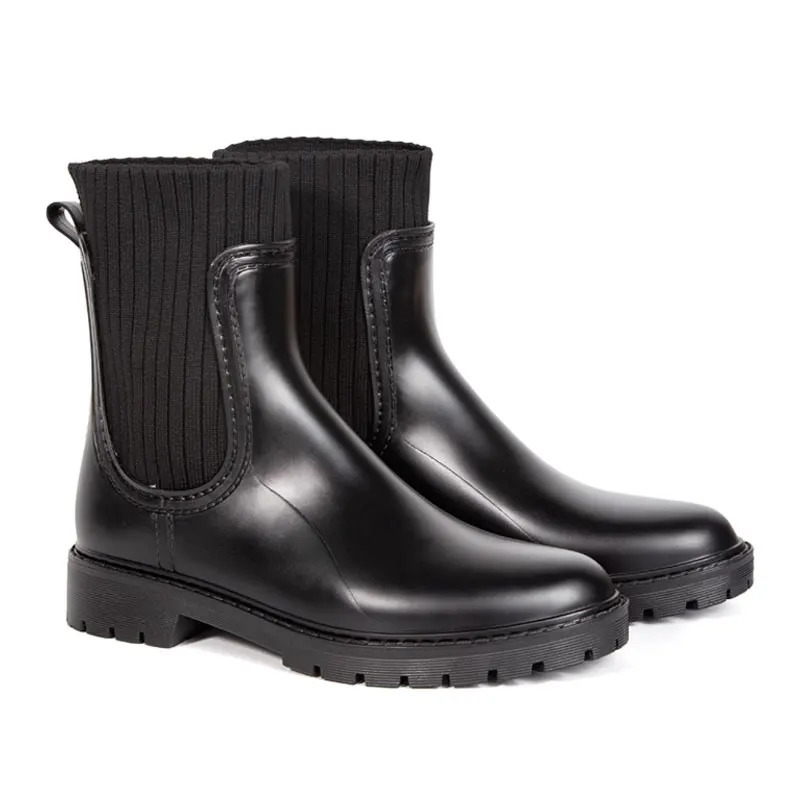High quality rubber rain boots casual flight weaving tight fitting waterproof womens rain boots womens adult rain boots 241126