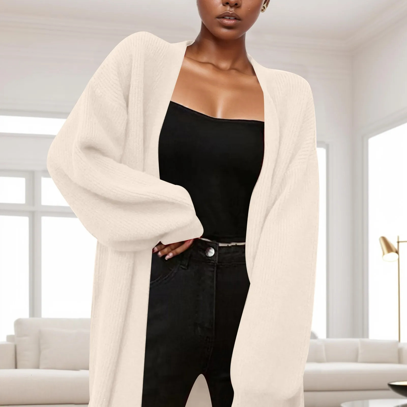 Autumn Winter Long Cardigan WomenS MediumLength Loose Lazy Outer Wear Sweater Knitted Soft Solid Color Cardigans 241112