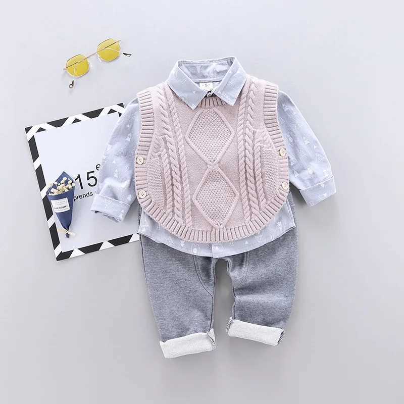 Clothing Sets Autum Children Clothing Sets Gentleman Outfits Baby Boys Sweater Vest + Shirt + Pants 3Pcs Suit Winter Kids Clothes 0-4 Years H241126