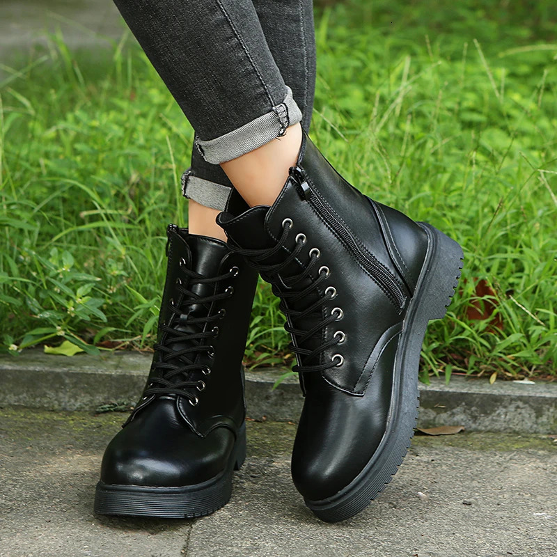 Womens Martens Boots PU Leather White Ankle Boots Autumn Winter Motorcycle Boots Fashion Female Chunky Heel Platform Boots 241114