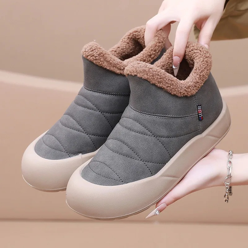 Women Ankle Boots Winter Plush Warm Thick Bottom Warm Snow Boots Korean Fashion Anti Slip Comfort Outdoor Cotton Boots 241114