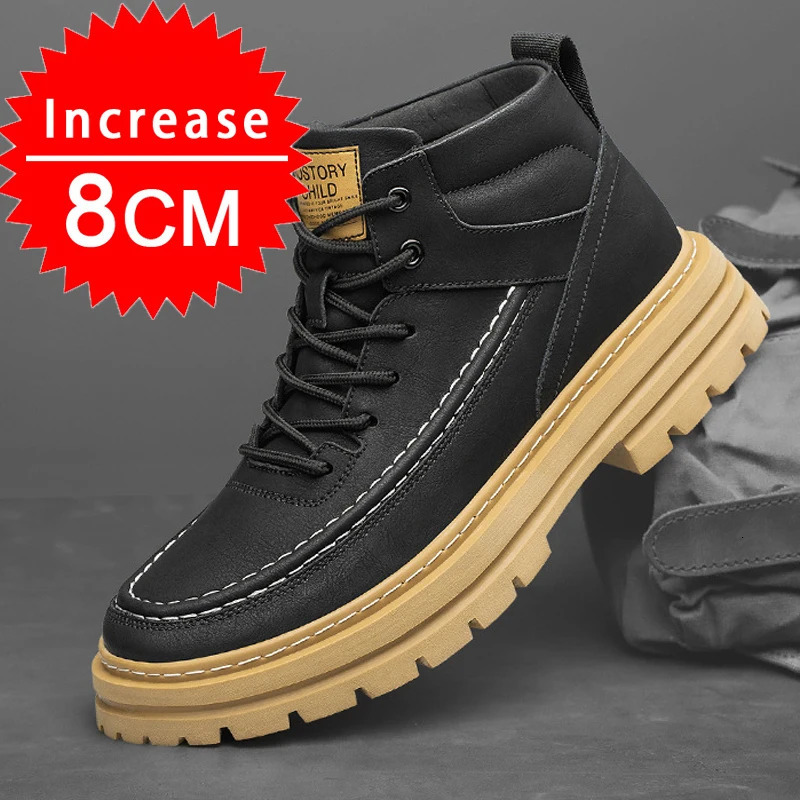 Mens height-increasing Martin boots high-top mens fashionable elevator boots insoles 6/8 cm height-increasing mens shoes 241114