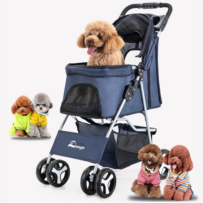 Foldable Pet Products 4 Wheel Small Pet Stroller with Window for Cat/Pet