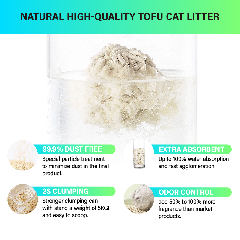 100% natural materials Highly Absorbent Flushable Tofu Cat sand dust free fast clumping Tofu cat litter with fruit scent