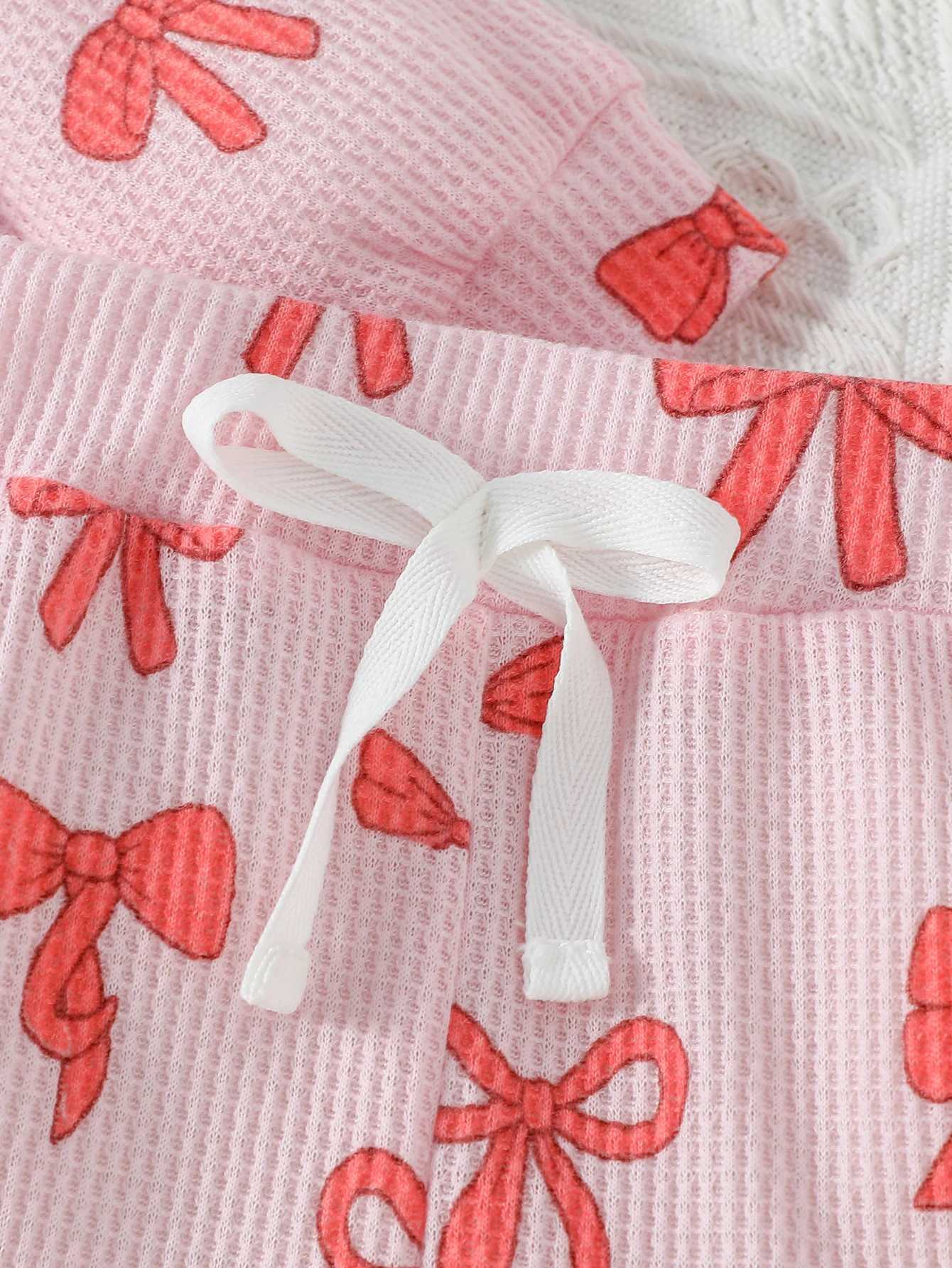Clothing Sets Baby girl Pink autumn lovely and sweet Print Bow Long Sleeve Honey Streetwear Fashion Pantsuit H241126