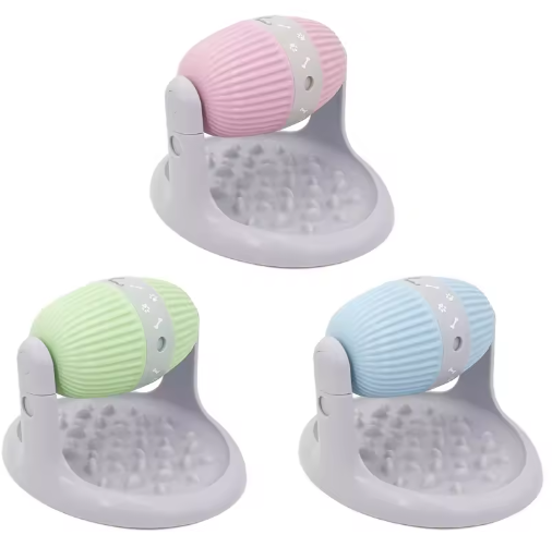 Custom wholesale Adjustable Height IQ Puzzle Training Dog Slow Feeder Cat Rotating Leakage Roller Toy Pet Food Dispenser Bowl