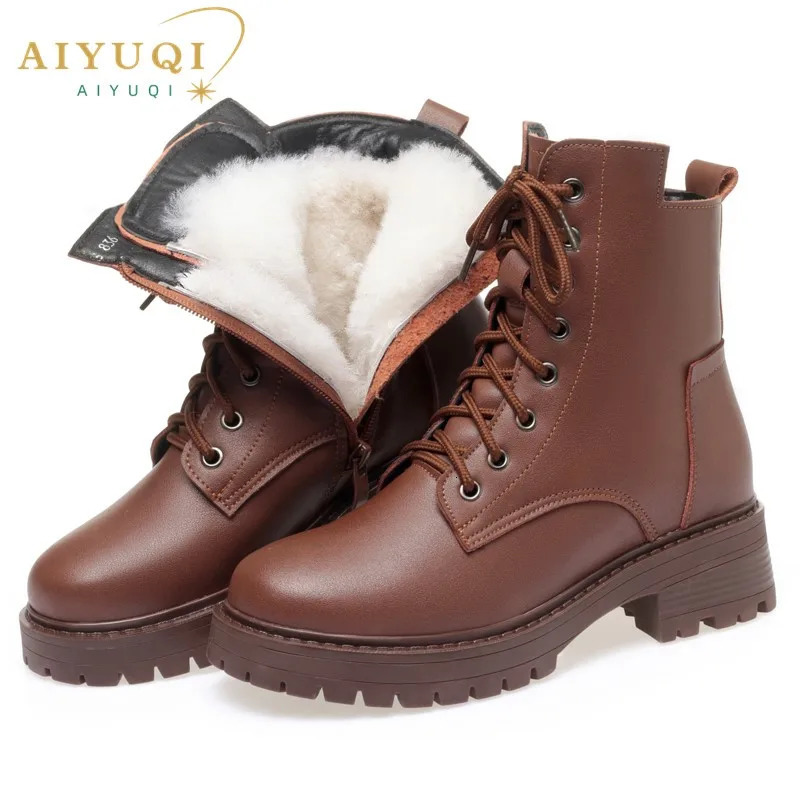 Aiyuqi Womens Winter Large Size Direct Transport Non slip Womens Snow Boots Leather Warm Womens Ankle Boots 241126