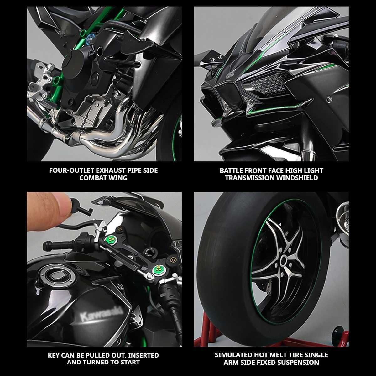 Large 1 6 Kawasaki H2R Guided Spray Dynamic Alloy Metal Die Casting Motorcycle Model Sound Light Boutique Simulated Gift Box W241126