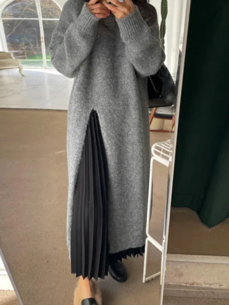 Winter womens dress y2k V-neck sexy ultra-thin elastic loose basic body sweater winter knitted autumn warm long skirt 241125