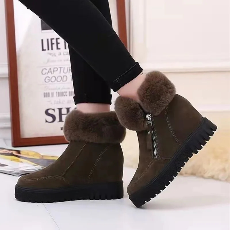 Winter Waterproof Plush Fur Ankle Boots Women Fur Zipper Warm Snow Boots Non-slip Cotton Boots for Women Bota Feminina 241114
