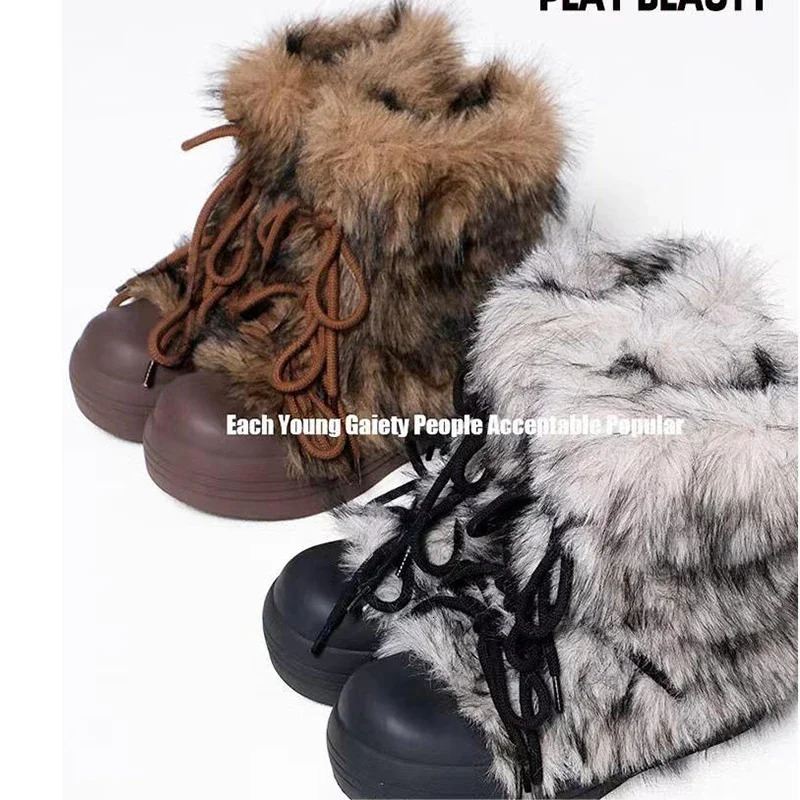 Fur Women Snow Ankle Boots Flats Platform Warm Shoes Woman er Winter Trend Plush Casual Cozy Sneakers Botas Mujer 241126