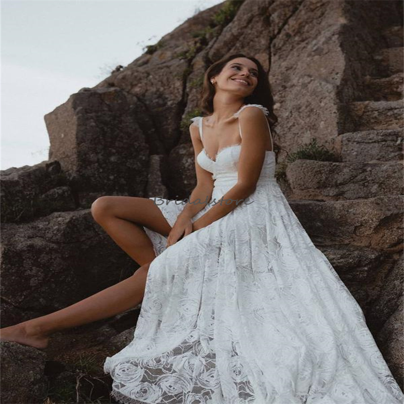 Fulllace Boho Fairy Wedding Dresses 2024 Sexy Spaghetti Straps Celtic Hippies Bohemian Bridal Dresses Civil Gatsby Destination Beach Bride Robe De Mar