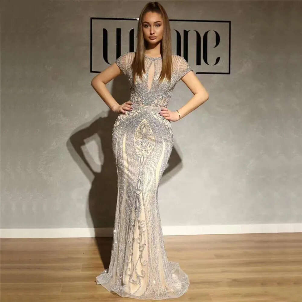 Mermaid Crystals Jewel Bg Sequin Long Evening Short Sleeves Tulle Pageant Dresses Formal Gowns Robe De Soiree Bm 6660306