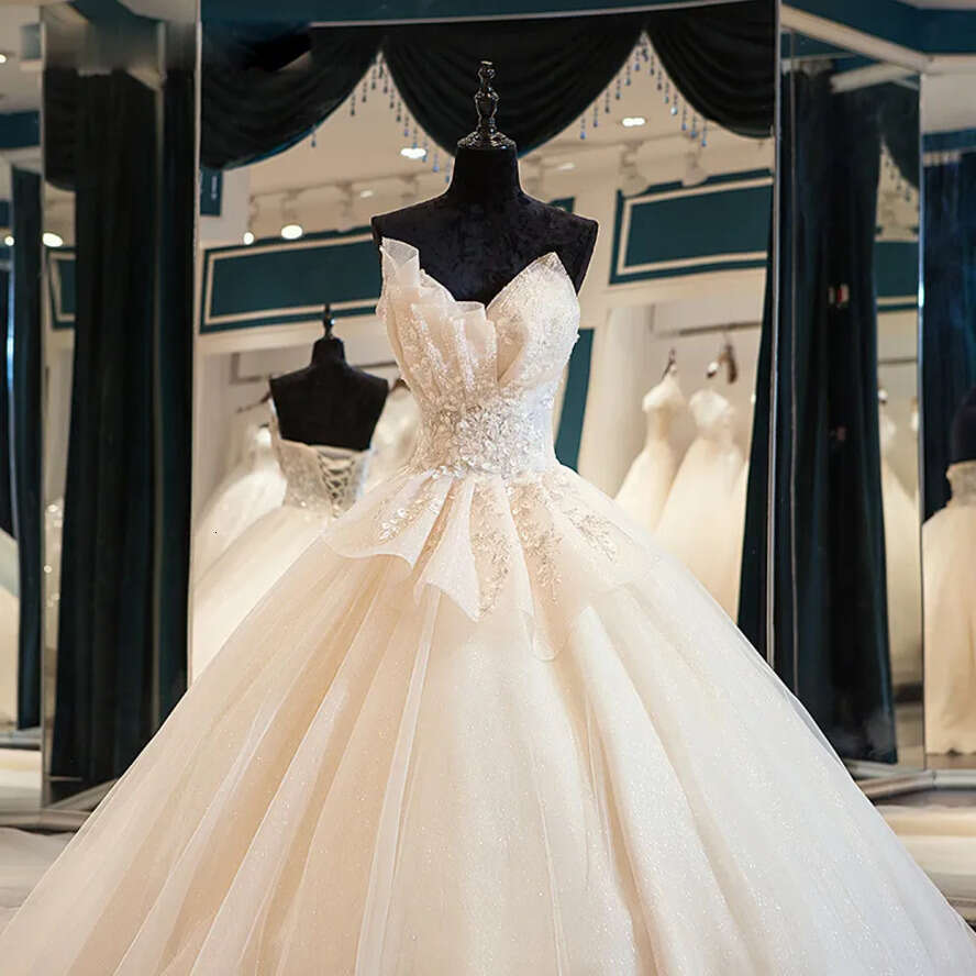 Light Champagne Strapless Organza/Tulle Designer Dresses Events Dress Wedding Gown Beach Dress Saudi Arabia Dubai India Muslim Russia