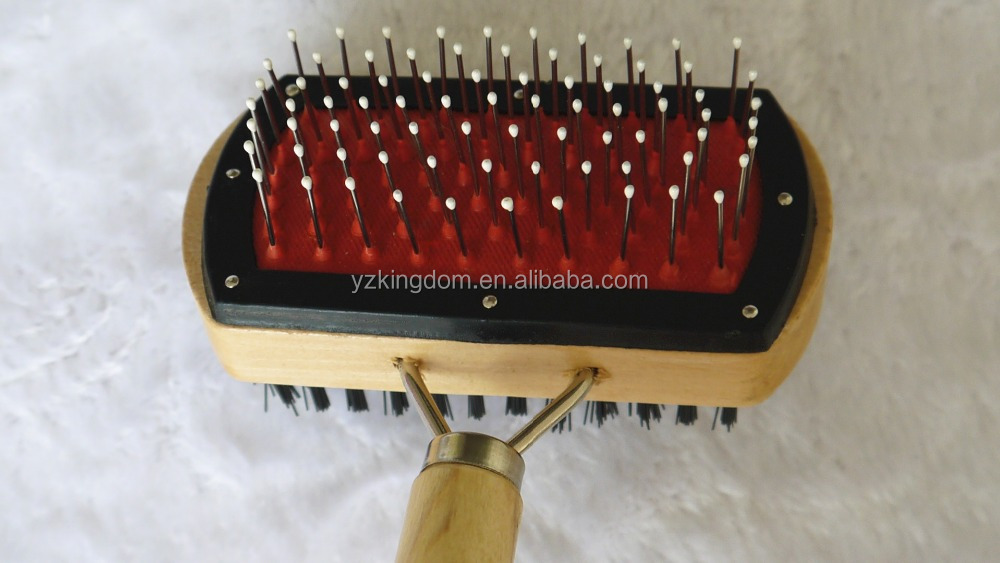 Dogs accessories in China dual sides wood handle pet cat animal poodle hair grooming combo brush