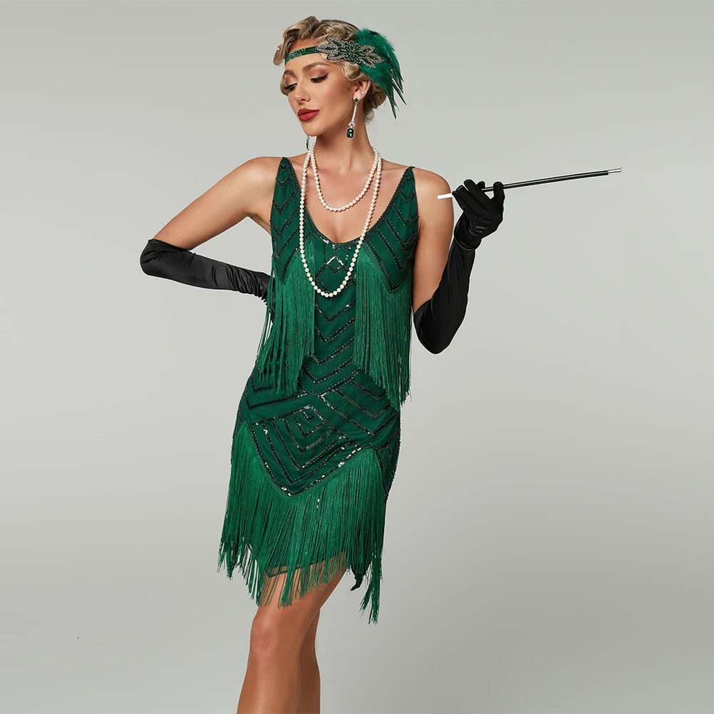 est 1920s Flapper Roaring Plus Size 20s Great Lady MIni Short Dress Gatsby Fringed Sequin Beaded Mini Tassels 241112