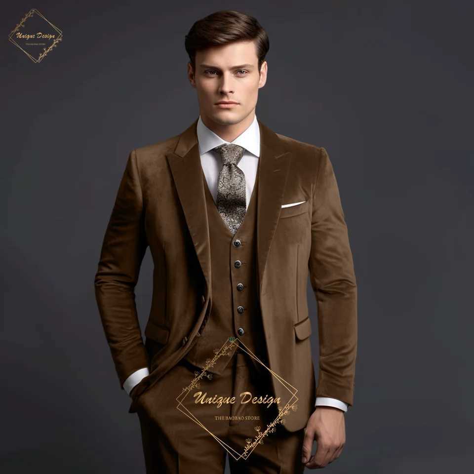 Classic Elegance Mens Grey Velvet 3-Piece Custom Suit Timeless Style for Every Occasion Wedding Dating Prom Annual Dinner Party X250704