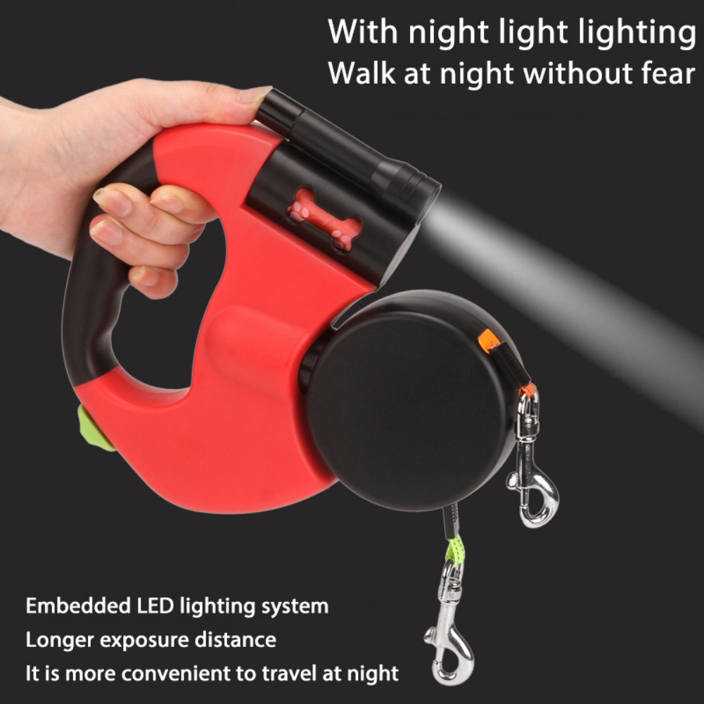 Retractable Waterproof Automatic Extendable Double Pet Dog Training Lead Dual Leash for Walking and Running