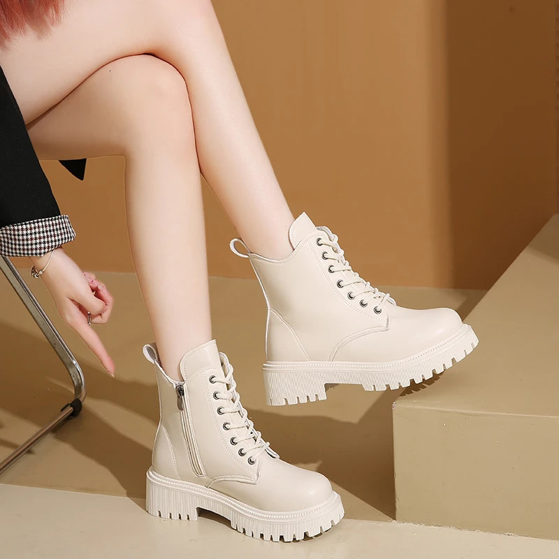 Quality Platform Boots Winter Warm Womens Boots Fashion Round Mid-heels Shoes Korean Versitile Side Zip Lady Shoes Botas 241114