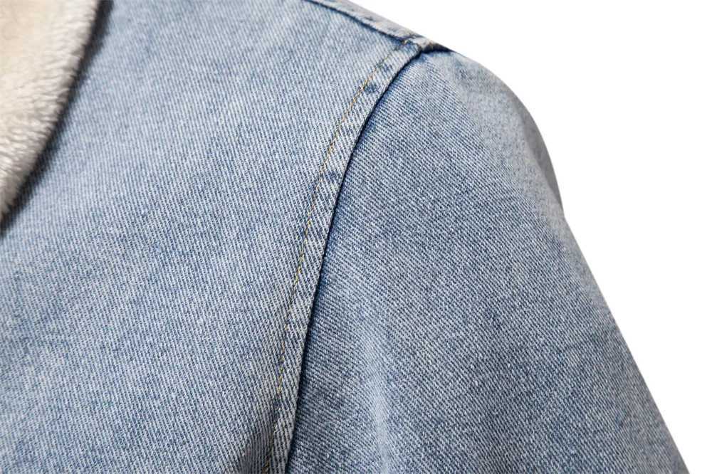 Winter new mens denim jacket thick wool windproof insulation full zipper fashion solid color mens jacket W241125