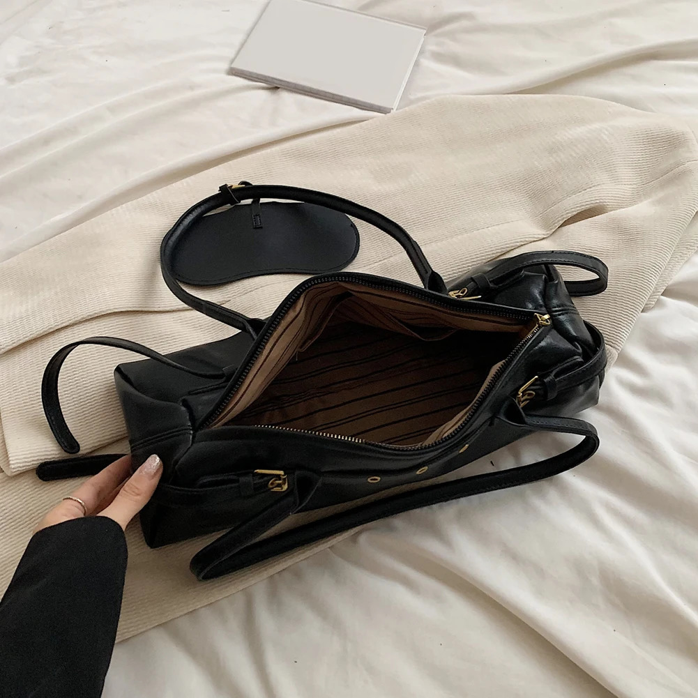 Boston Handbag for Women Solid Shoulder Bag PU Leather Casual Bowling Retro 241125