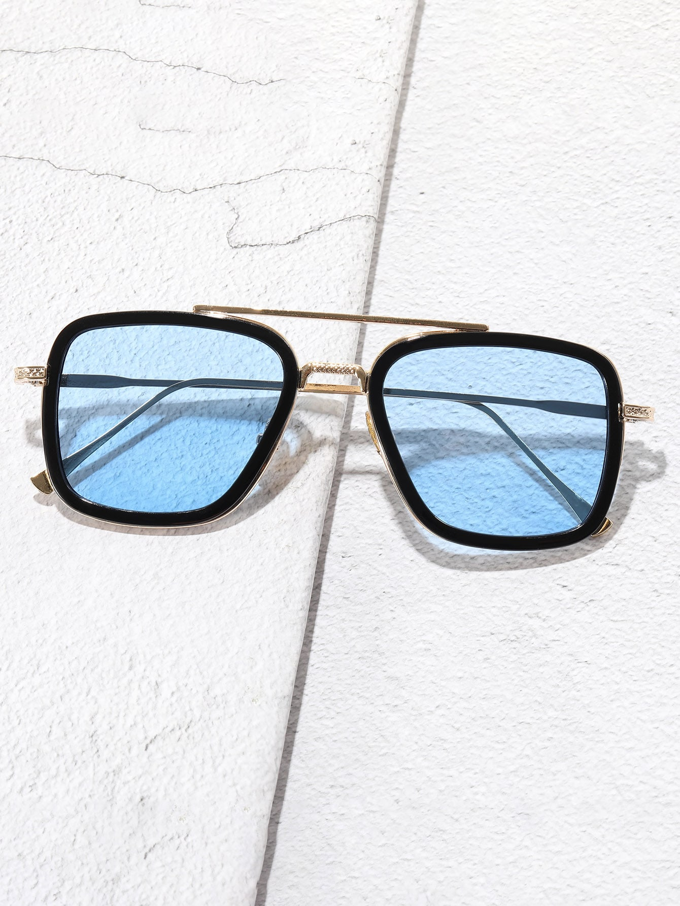 Fashion Men's Square Metal Frame Square Plastic Full Rim Glasses Metal Glasses Suitable for Iron Man Same Travel Photo