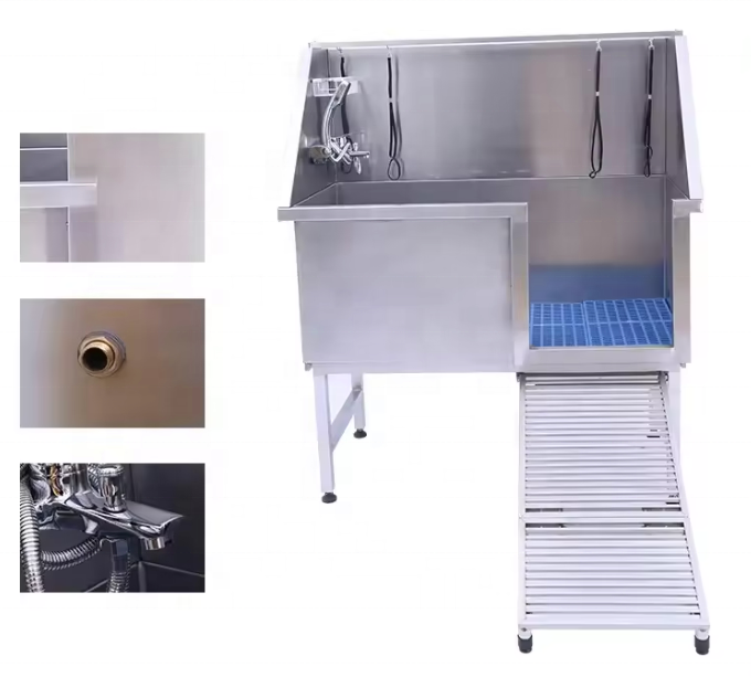 USMILEPET Professional Stainless Steel Pet Dog Bath Tub with Steps Faucet and Walk-in Ramp For Pet Grooming Shops