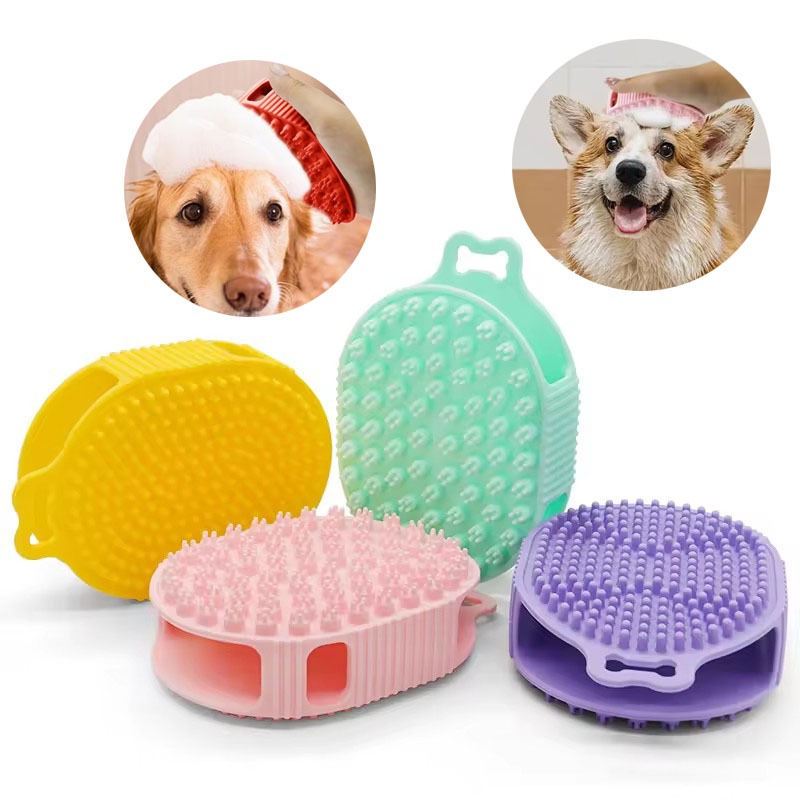 Double-sided Silicone Pet Bath Comb Brush Soothing Massage Rubber Comb Handle Dog Bath Brush for Long Short Haired Dogs and Cats