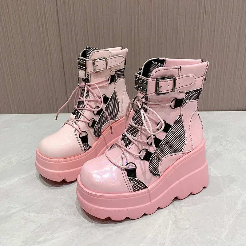 Womens Boots Autumn Women Ankle Boots Platform Wedges High Heels Short Boots Fashion Zip Cosplay Shoes of Women 241114
