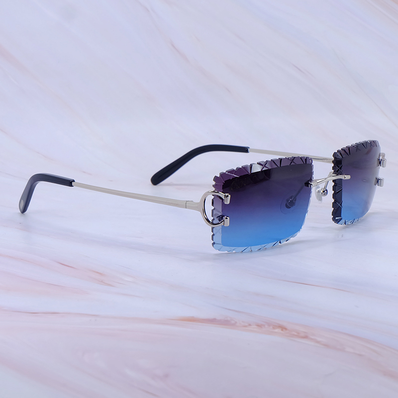 Shark Diamond Cut Sunglasses Designer Carter Stylish Eyewear Rimless Mens Decoration Shades Sun Glasses Brand Luxury Glasses 828 Silver