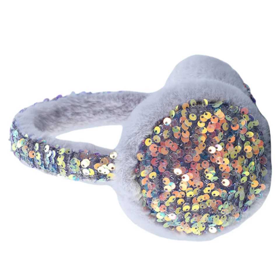 Winter plush cute sequin earmuffs for women fashionable sparkling headband thickened cold proof earmuffs minimalist headphones earmuffs W241126