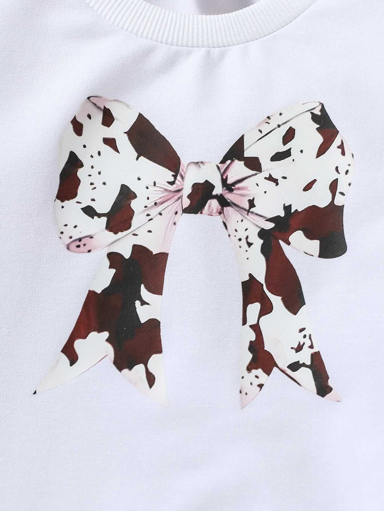 Clothing Sets Baby girl White antumn casual chic bow printing two pieces with Long sleeves and Pantsuit For 6M-3Y Clothing H241126