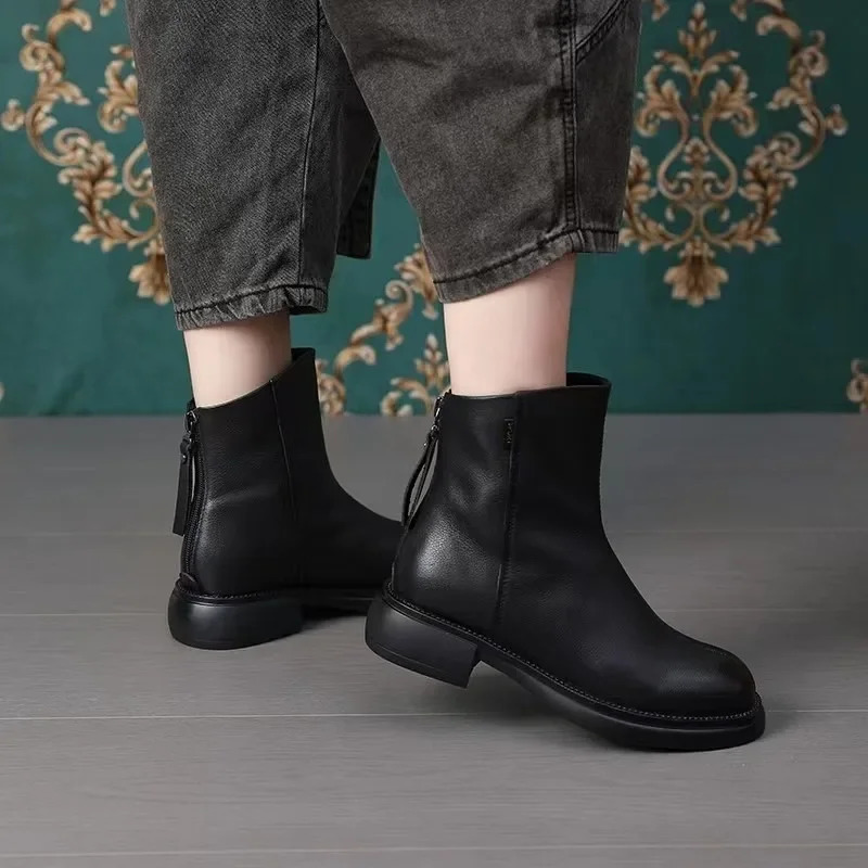 Ladies Shoes High Quality Ankle Womens Boots Fashion Side Zipper Office and Career Round Toe Shoes for Women 241114