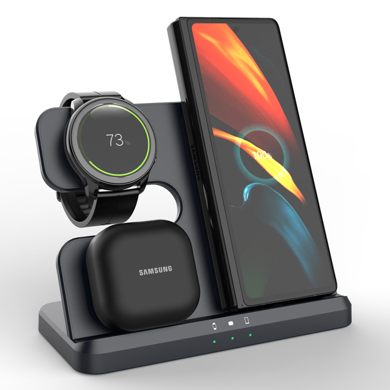 15W 3 In 1 Wireless Charger Stand Fast Charging Dock Station For Samsung Z Fold Flip S24 Ultra S23 FE S22 S21 S20 Galaxy Watch 5 4 3 Active 2 Gear S3 