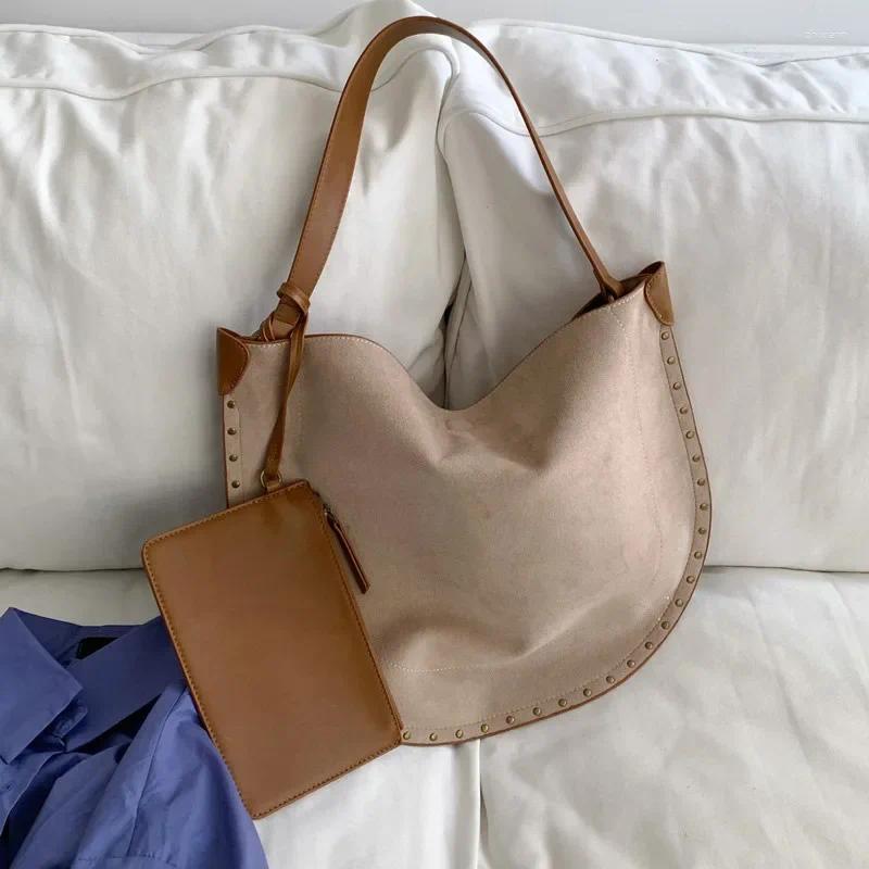 2025 NEW Totes Retro Rivet Design Women's Underarm Bag Niche Brand Ladies Suede Shoulder Large Capacity Commuter Tote For Females
