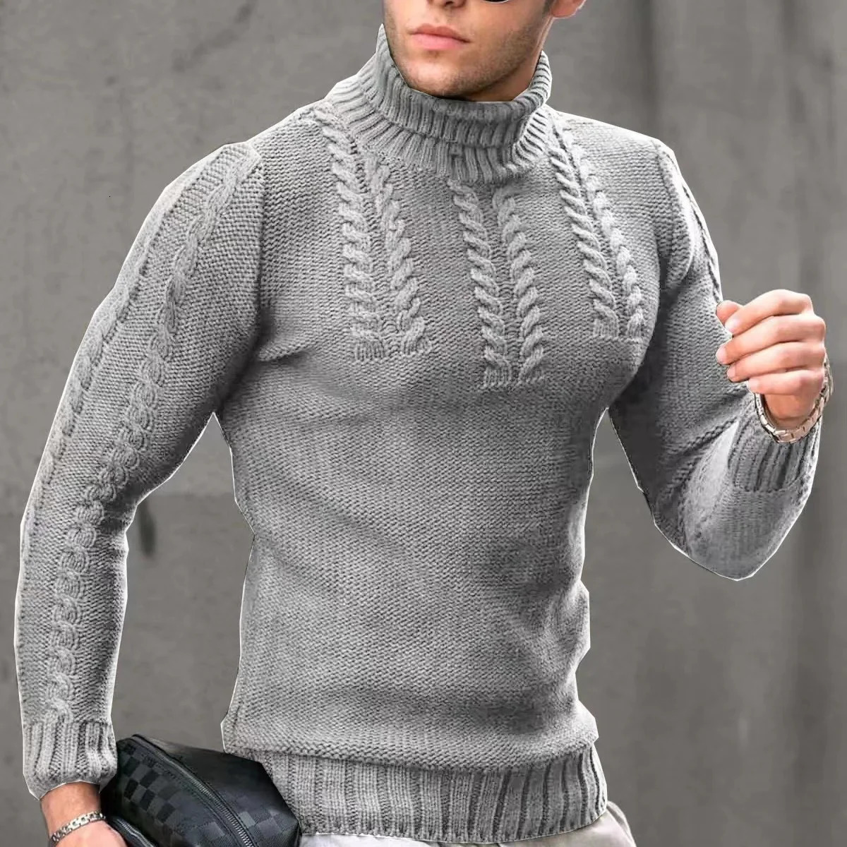 autumn and winter mens warm wool sweater trade retro mens turtle neck sweater casual pull-out oversized size 241126