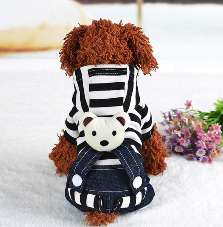 Striped Jean Pet Dog Clothes Overalls Dress Small Cat Puppy Jumpsuit Hoodie for Girl Boy Poodle