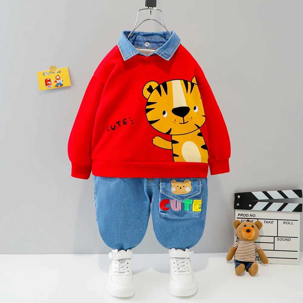 Clothing Sets Baby Boys Clothes Set Newborn Infant Autumn Suit Cartoon Bear Sweatshirt Tops Jeans 2Pcs Outfits for Toddler Kids Sport Clothing H241126