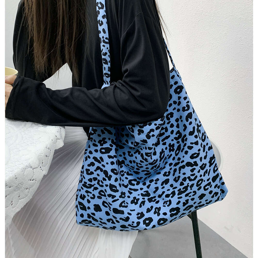 Fashionable corduroy leopard print diagonal cross large capacity single shoulder shopping student canvas bag, women's bag