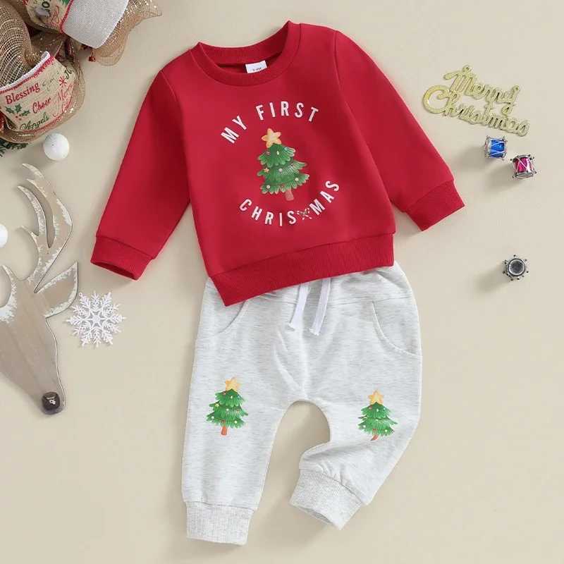 Clothing Sets Baby Xmas Clothes Set Tree Letters Print Long Sleeve Crew Neck Sweatshirt with Sweatpants Christmas Outfit for Girls Boys H241126