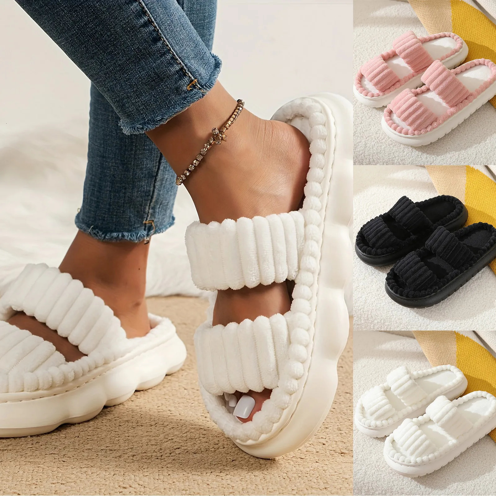 Womens 2024 Spring/Summer Towel Pattern Thick Bottom Home Fashion Anti slip Towel Bottom External Sliding Sandals Outdoor 241126