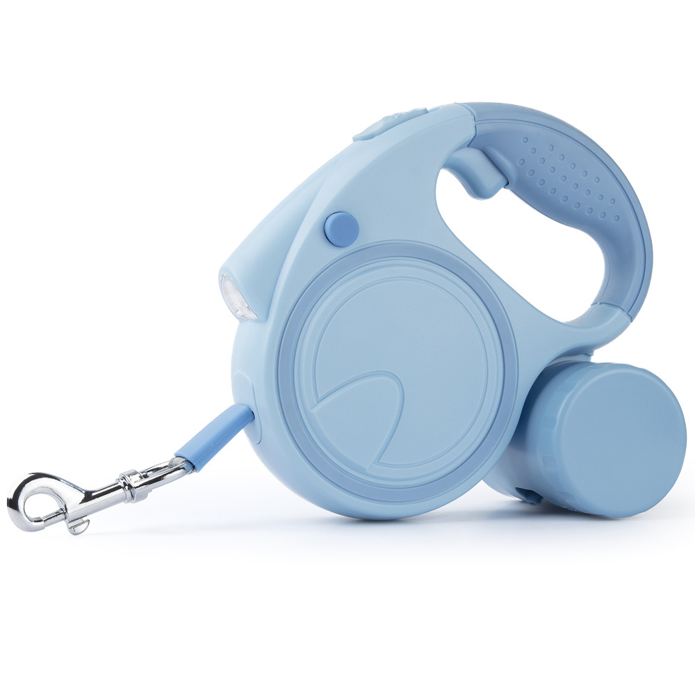 Button Battery Light Up Night LED Flash Smart Dog Retractable Leash with Poop Bags Dispenser for Pets