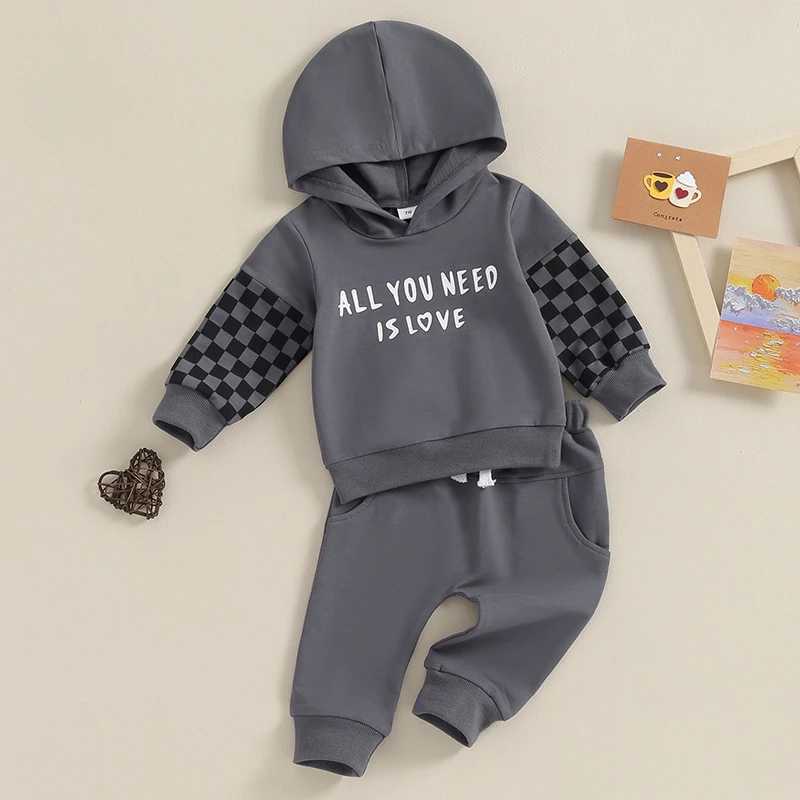 Clothing Sets Infant Baby Boys 2pcs Hoodie Pants Set Fall Winter Long Sleeve Plaid Print Sweatshirts Elastic Waist Trousers Infant Clothes H241126