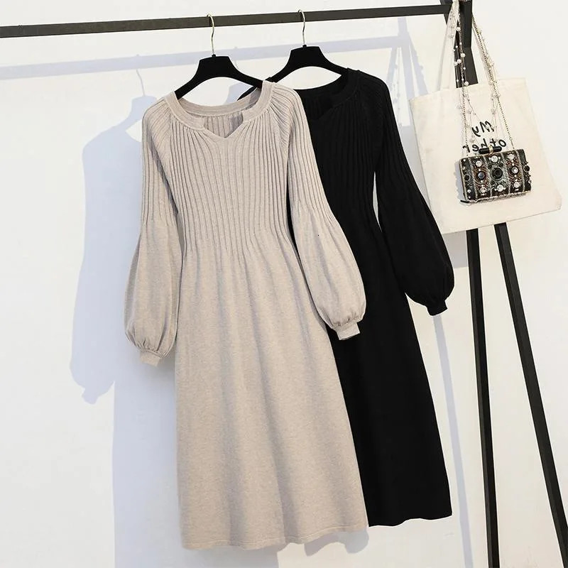 Plus Size Dress Loose Belly Covering Medium To Long Length Knitted Base Sweater Autumn Winter Simple Versatile Skirt 241112