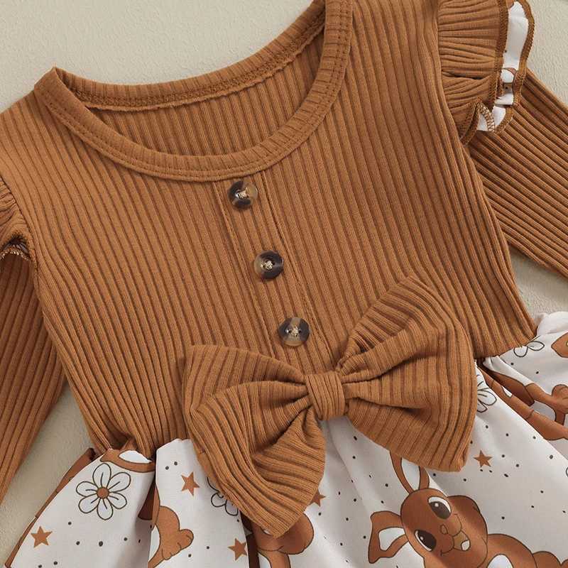 Clothing Sets Toddler Easter Dress Short Sleeve Floral Print A-line Romper with Bunny Ear Headband Set for Baby Girls Spring Outfit H241126