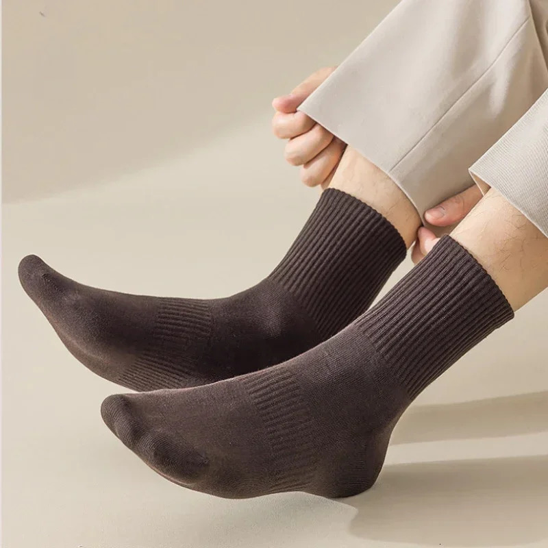 96% pure cotton mens socks 5 pairs/batch high-quality commercial antibacterial long thick socks casual and breathable autumn and winter 241126
