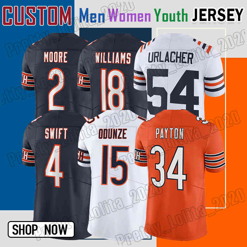18 Caleb Williams Football Jersey 15 Rome Odunze DJ Moore Keenan Allen DAndre Swift Montez Sweat Brian Urlacher Jaquan Brisker Cole Kmet Jaylon Johnson Walter Payton