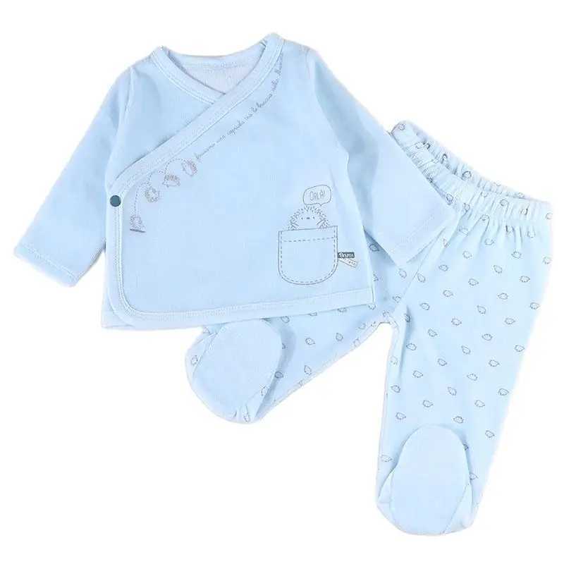 Clothing Sets 2pcs set baby clothes long sleeves boy and baby girl set kids clothes blue and pink velour footies pants baby newborn clothing H241126